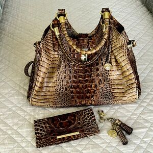 Elegant Brown Crocodile-Embossed Bag Set